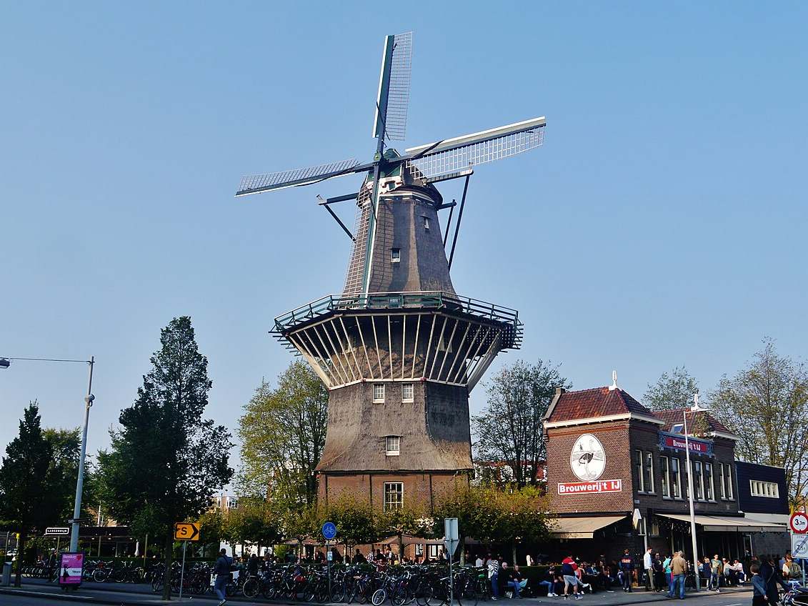 De Gooyer windmill and Brouwerij 't IJ in Amsterdam East
