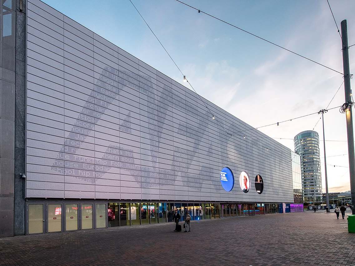 The AFAS Live concert hall lit up in Amsterdam Zuidoost