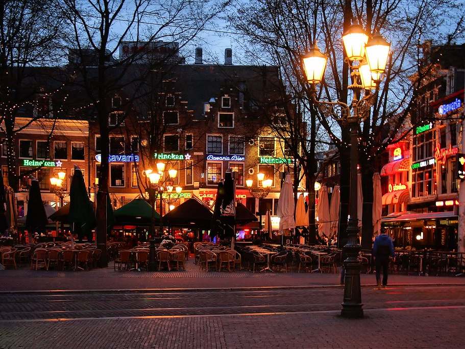 Evening terraces and theatres around Leidseplein Amsterdam